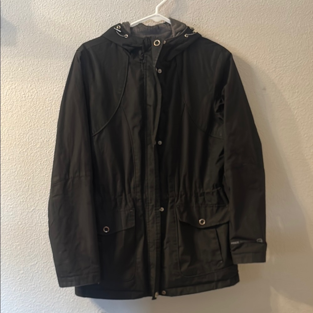 Free Country Black Rain Jacket with Hood and Zipper